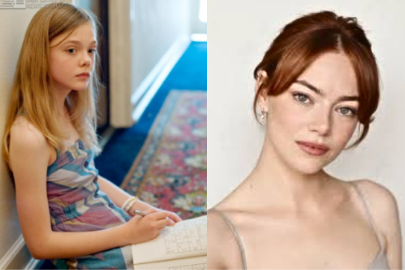 Emma Stone gyerekként, epeszőke hajjal és felnőttként, vörösen. Színtípusa miatt, mindkettő remek.